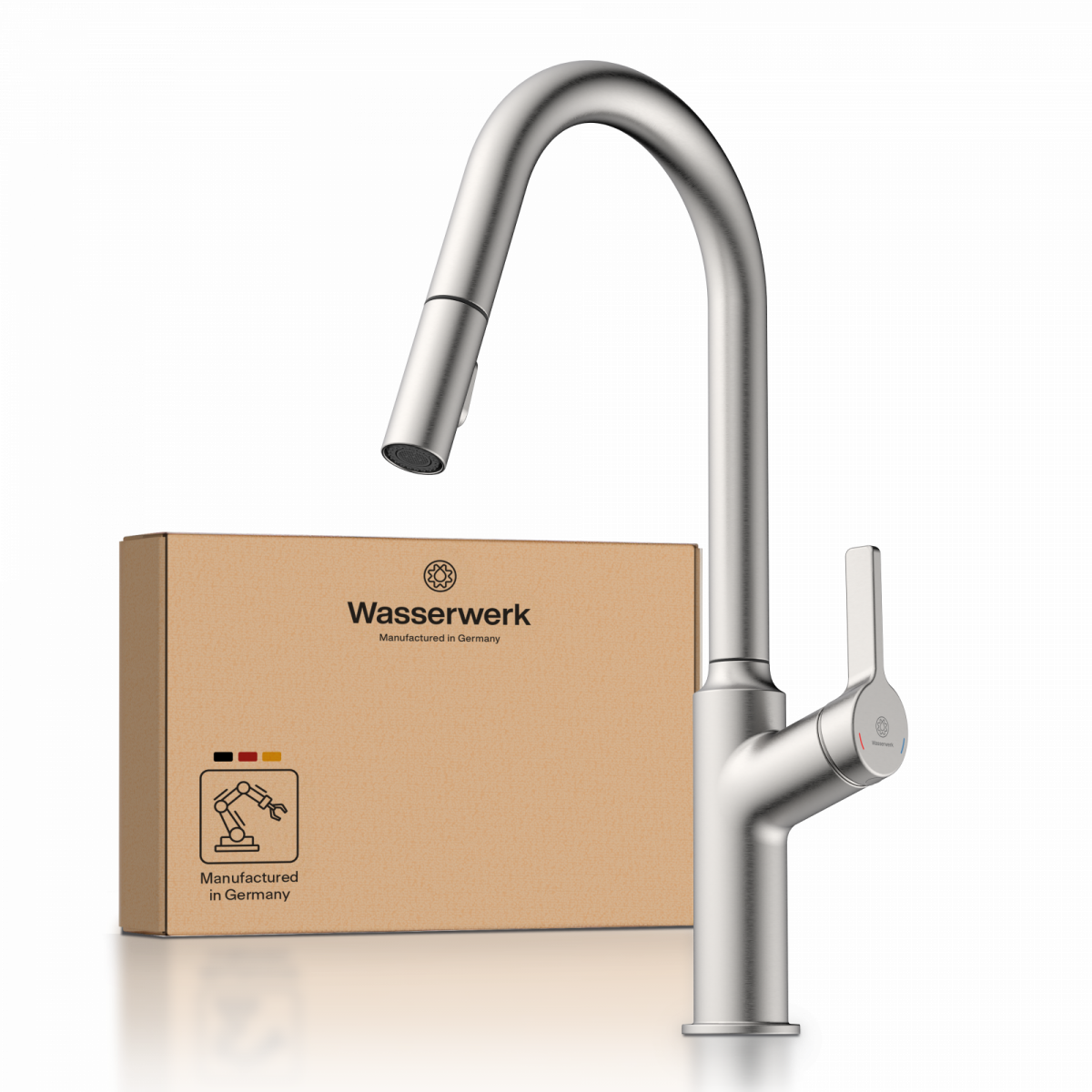 WK 12 in stainless steel look, Kitchen Faucet with curved spout and pull-down spray