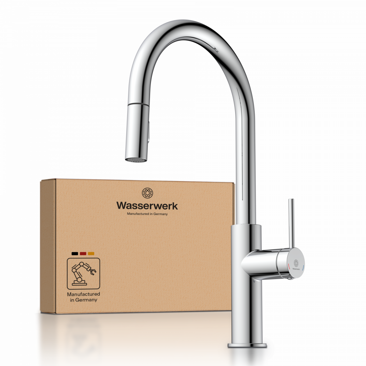 WK 13 Sphere in chrome, Kitchen Faucet with arched spout and pull-down spray
