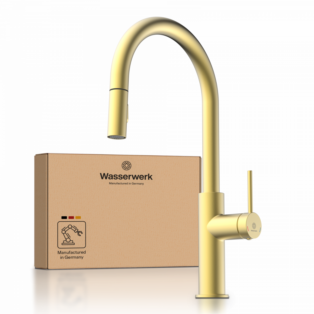 WK 13 Sphere in gold look, Kitchen Faucet with arched spout and pull-down spray