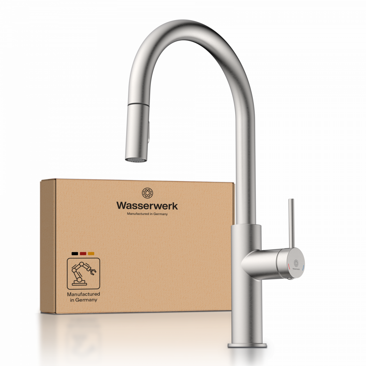 WK 13 Sphere in stainless steel look, Kitchen Faucet with arched spout and pull-down spray