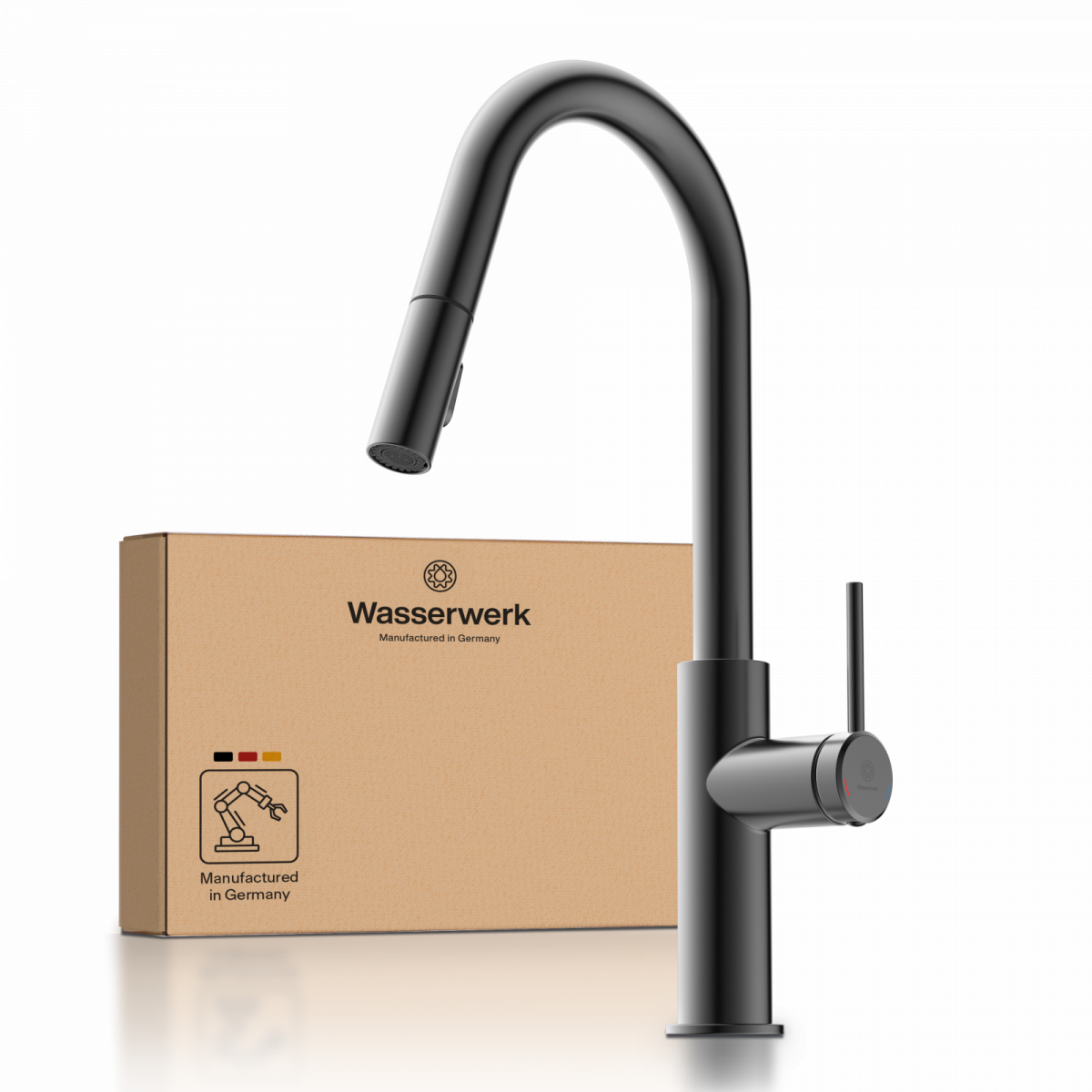 WK 13 Curve in matte graphite, Kitchen Faucet with curved spout and pull-down spray
