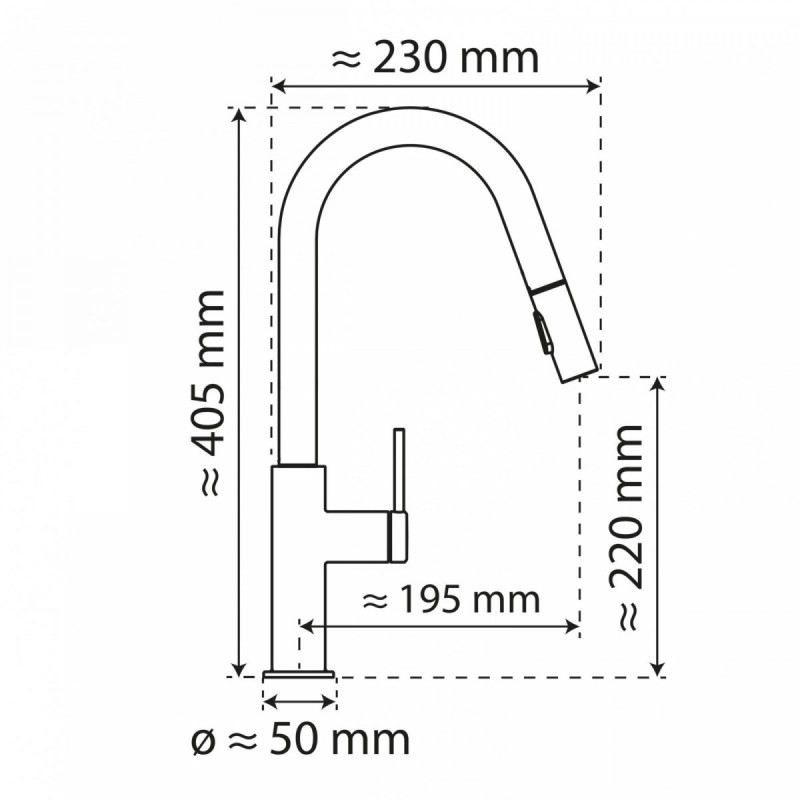 WK 13 Curve in matte graphite, Kitchen Faucet with curved spout and pull-down spray