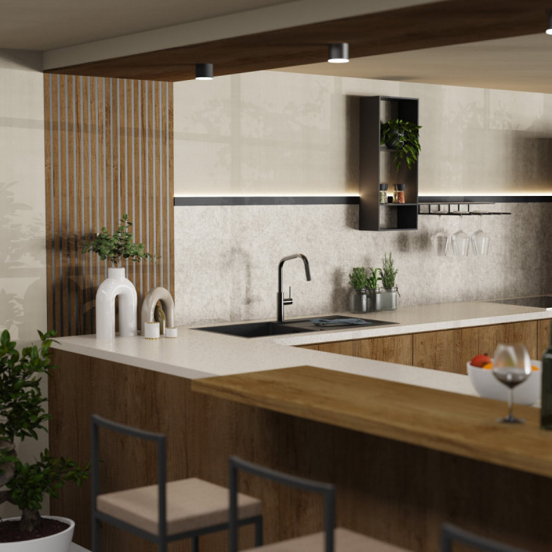 WK 13 Edge in matte graphite, Kitchen Faucet with edged spout and pull-down spray