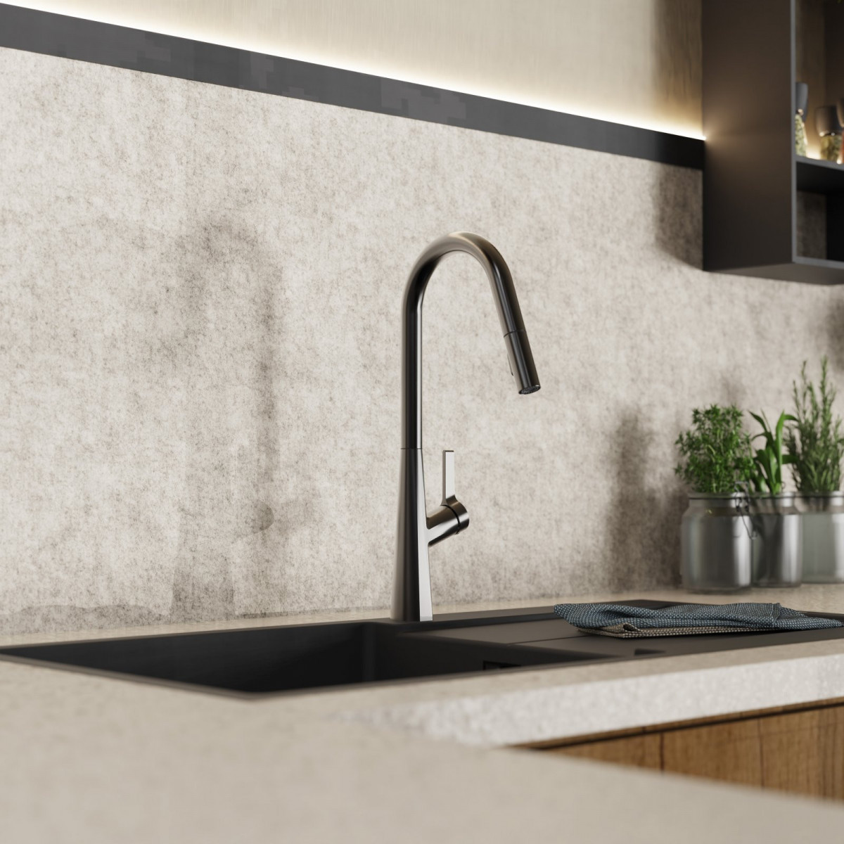 WK 9 Curve in matte graphite, Kitchen Faucet with curved spout and pull-down spray WK 9 Curve in matte graphite, Kitchen Faucet with curved spout and pull-down spray