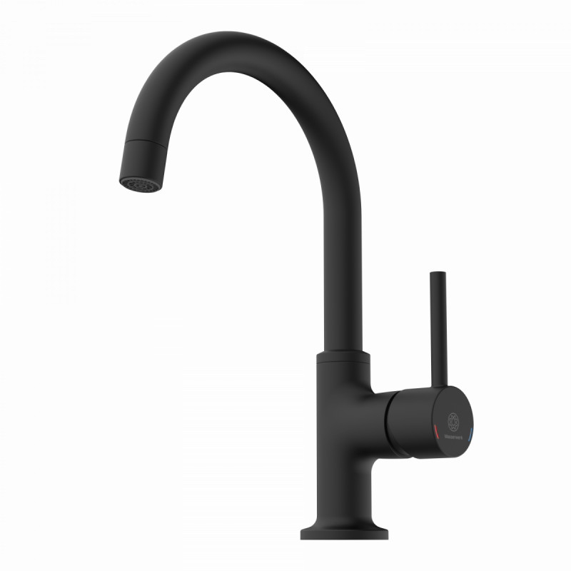 WT 14 in black, Washbasin faucet with curved spout