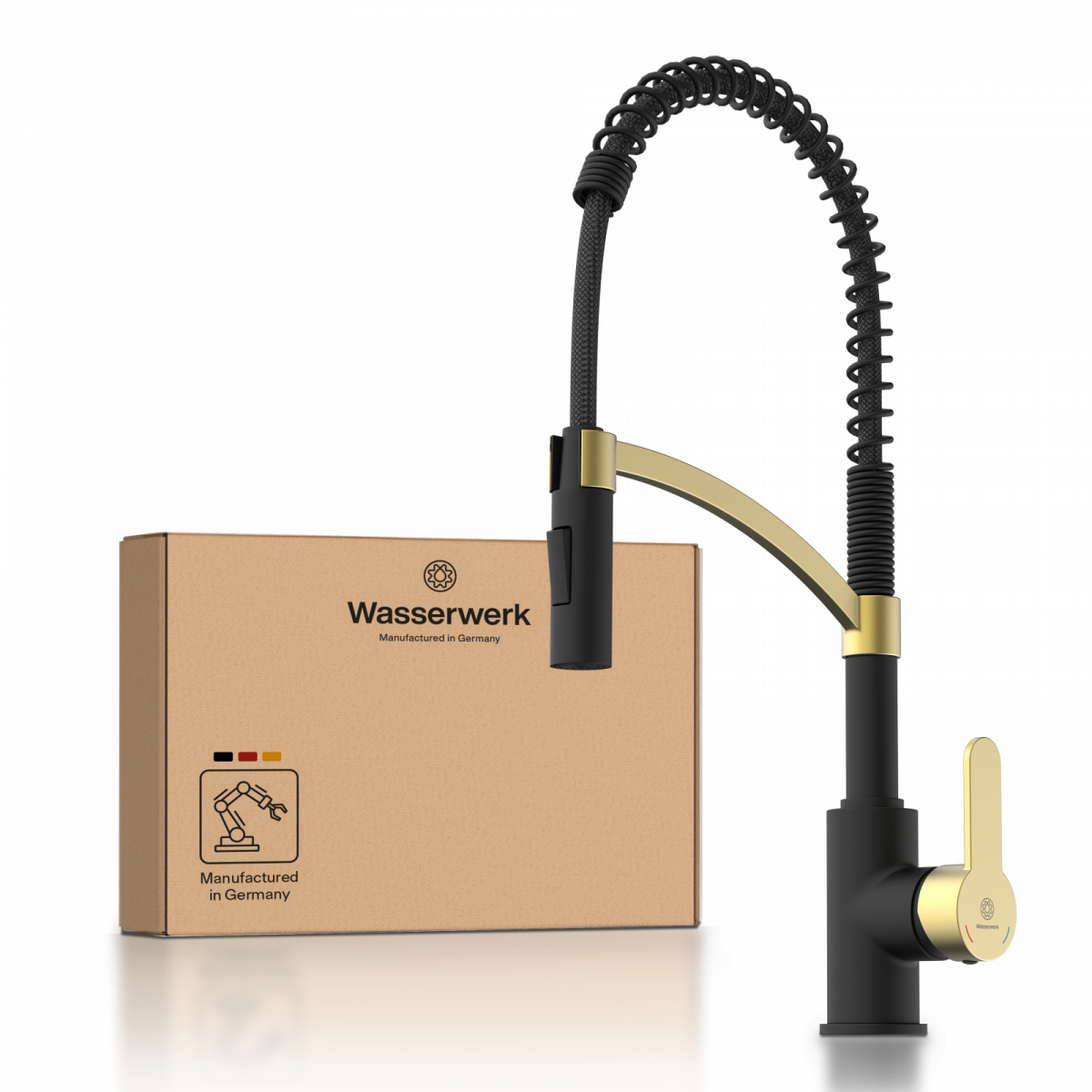 WK 3 in black/matte-gold, Kitchen Faucet with innovative spiral spring design