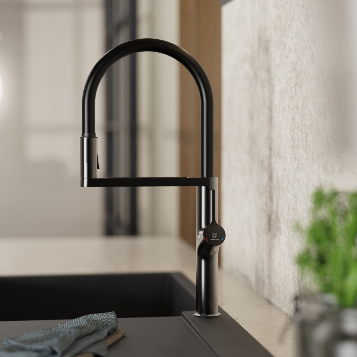 WK 2 en graphite mat, Mitigeur de cuisine avec tuyau flexible Soft-Touch et douchette