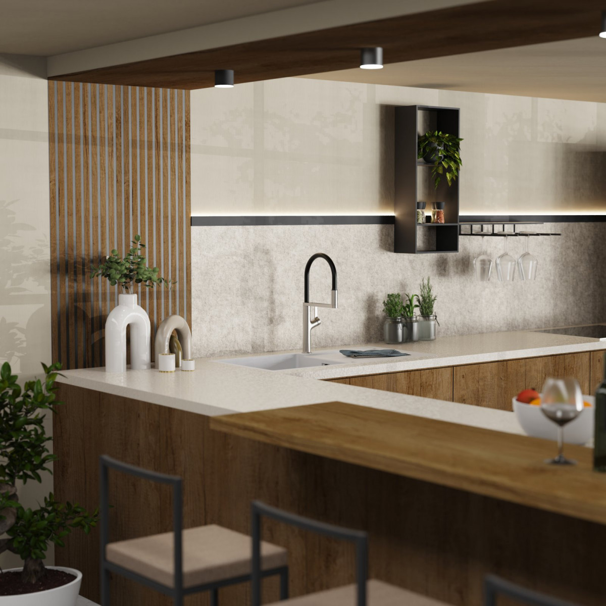WK 2 en apparence inox, Mitigeur de cuisine avec tuyau flexible Soft-Touch et douchette