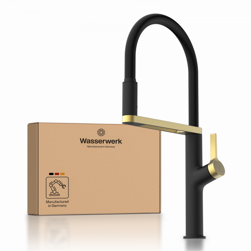 WK 2 in black/gold, Kitchen Faucet semi-pro with pull-down soft-touch hose