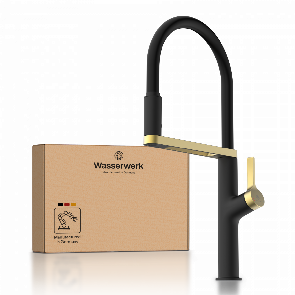 WK 2 in black/gold, Kitchen Faucet semi-pro with pull-down soft-touch hose