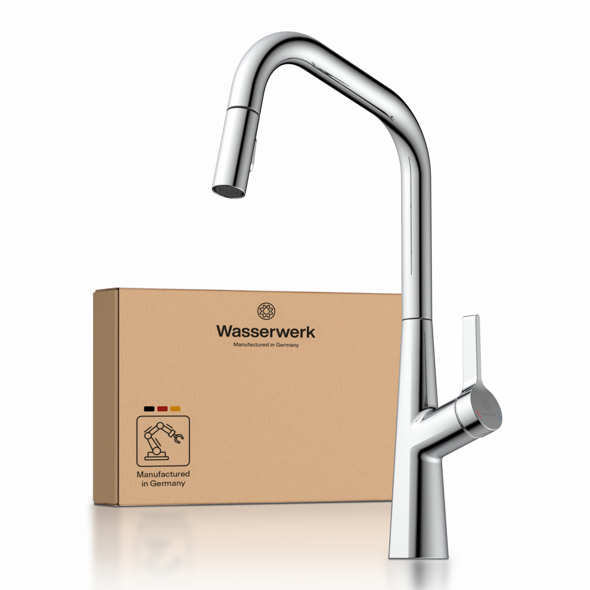 WK 9 Edge in chrome, Kitchen Faucet with edged spout and pull-down spray