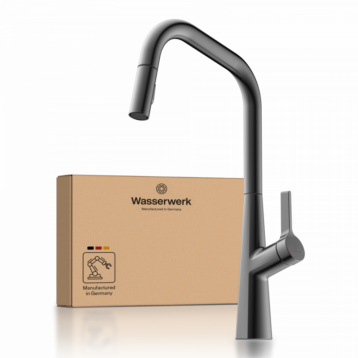WK 9 Edge in matte graphite, Kitchen Faucet with edged spout and pull-down spray
