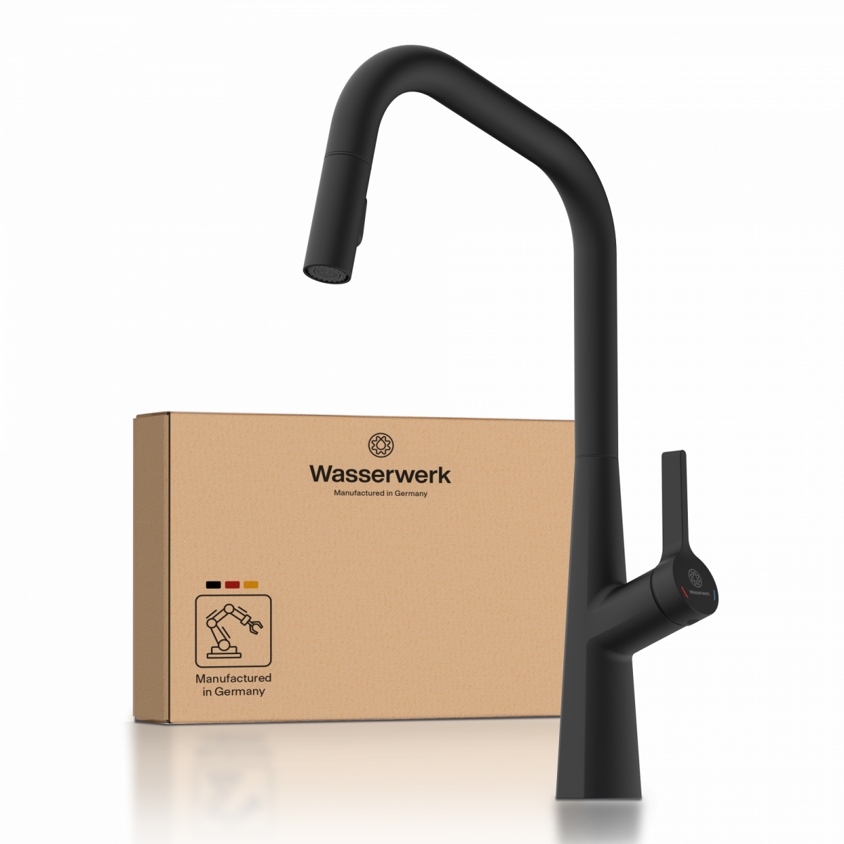 WK 9 Edge in black, Kitchen Faucet with edged spout and pull-down spray