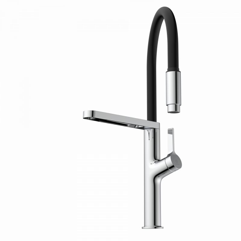 WK 2 en chrome, Mitigeur de cuisine avec tuyau flexible Soft-Touch et douchette