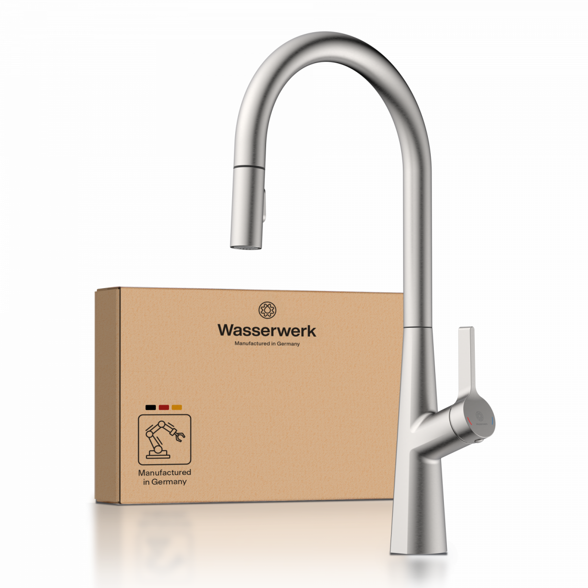 WK 9 Sphere in stainless steel look, Kitchen Faucet with arched spout and pull-out spray