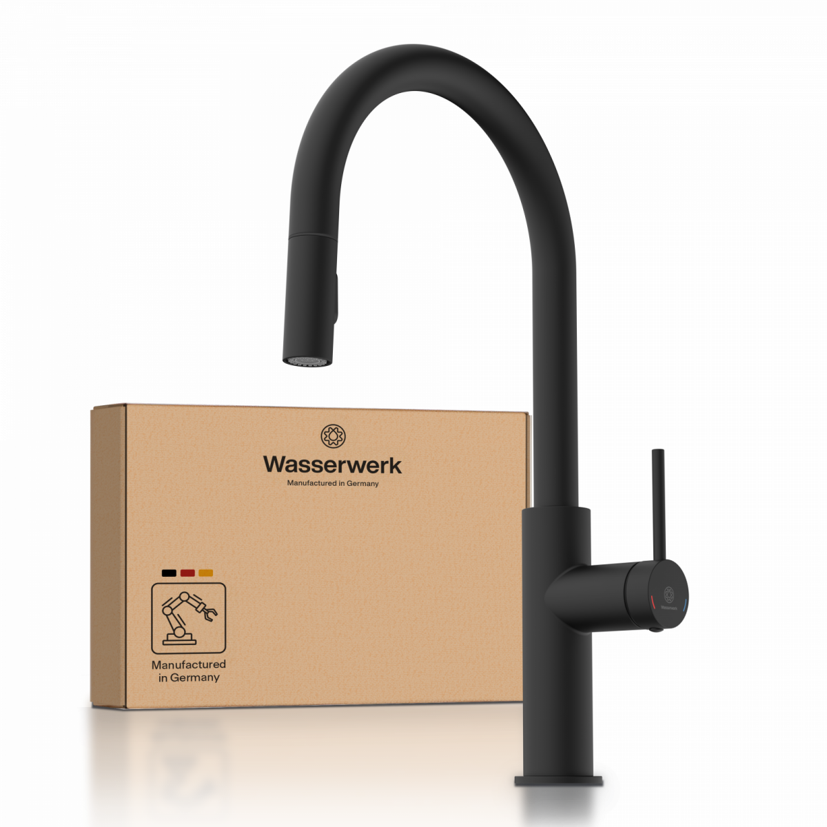 WK 13 Sphere in black, Kitchen Faucet with arched spout and pull-down spray