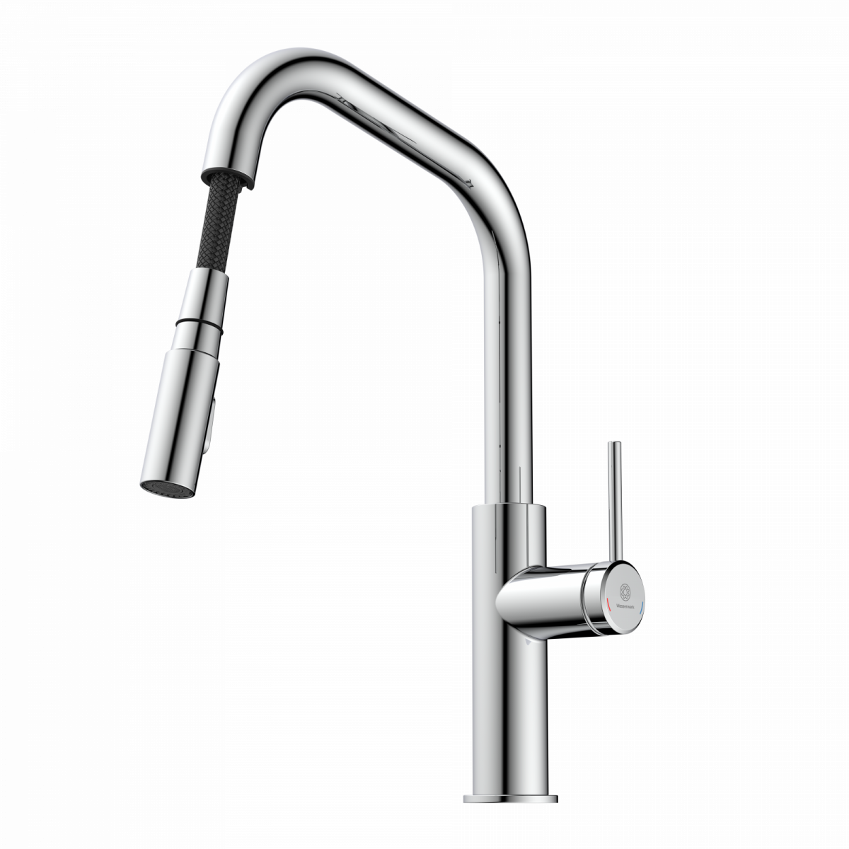 WK 13 Edge in chrome, Kitchen Faucet with edged spout and pull-down spray