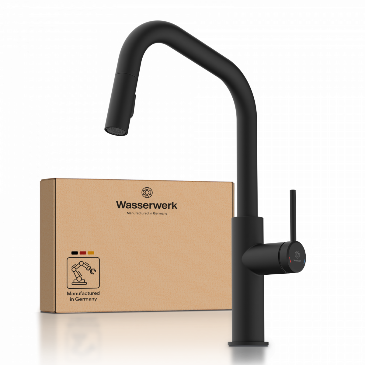 WK 13 Edge in black, Kitchen Faucet with edged spout and pull-down spray
