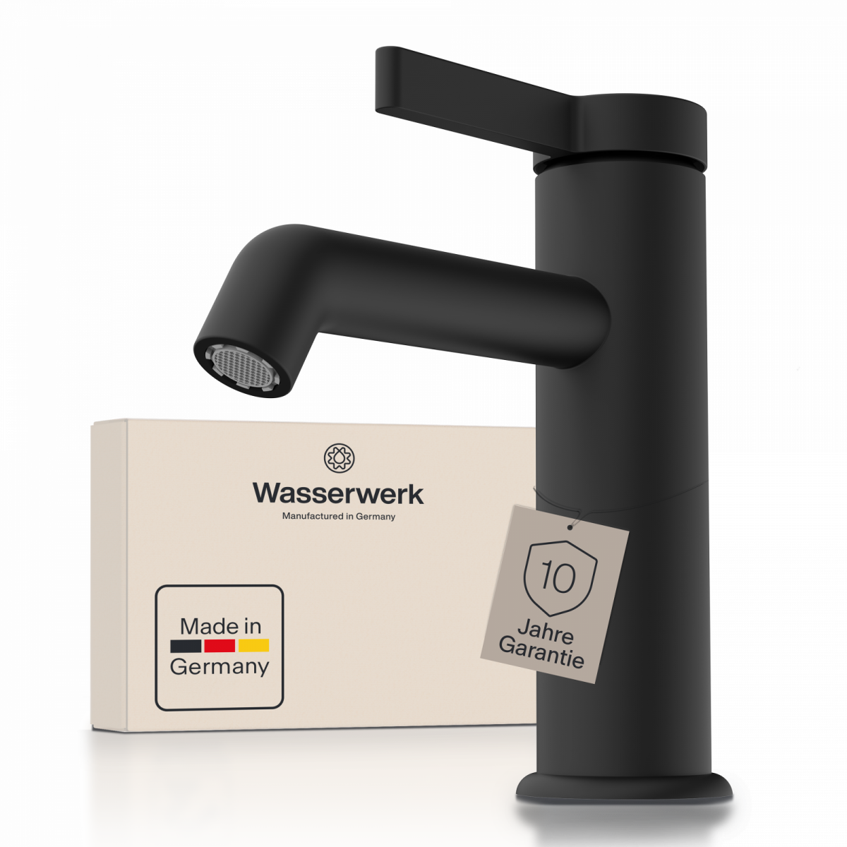 WT 11 in Schwarz, Waschtischarmatur mit minimalistischem Design