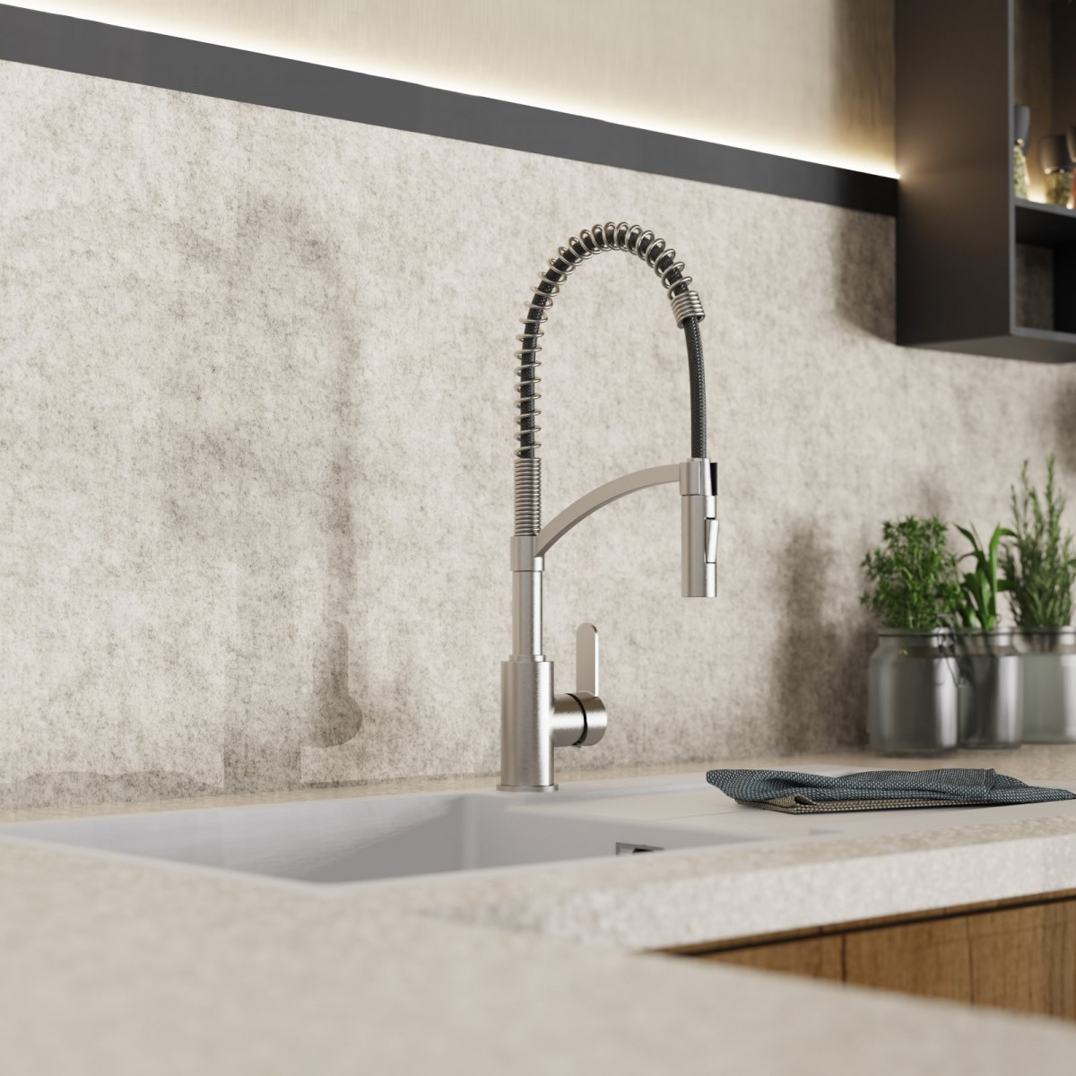 WK 3 in stainless steel look, Kitchen Faucet with innovative spiral spring design