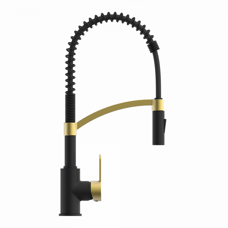 WK 3 in black/matte-gold, Kitchen Faucet with innovative spiral spring design