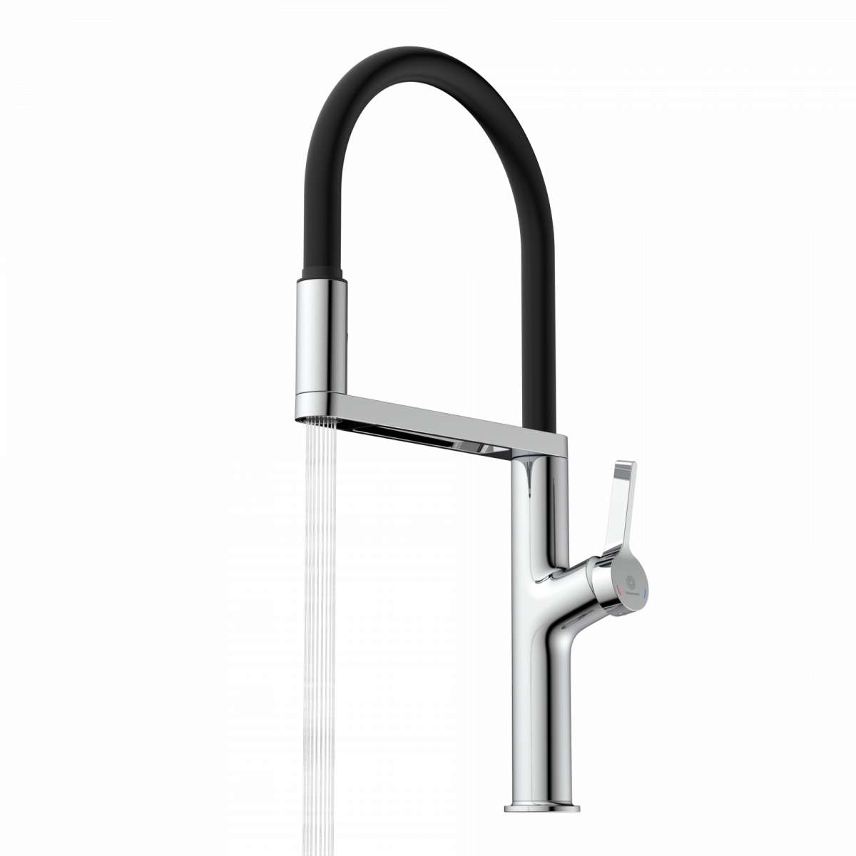 WK 2 en chrome, Mitigeur de cuisine avec tuyau flexible Soft-Touch et douchette