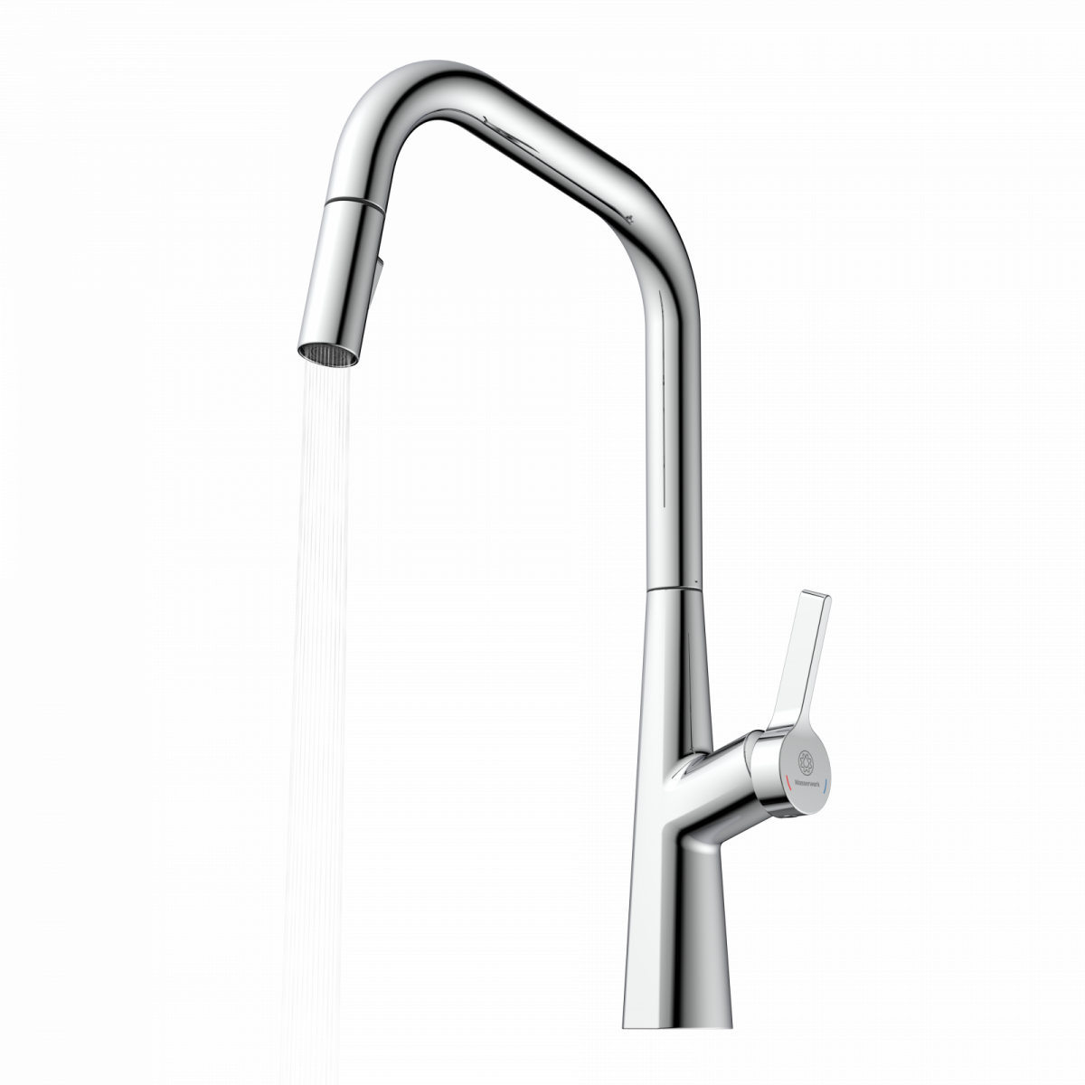 WK 9 Edge in chrome, Kitchen Faucet with edged spout and pull-down spray