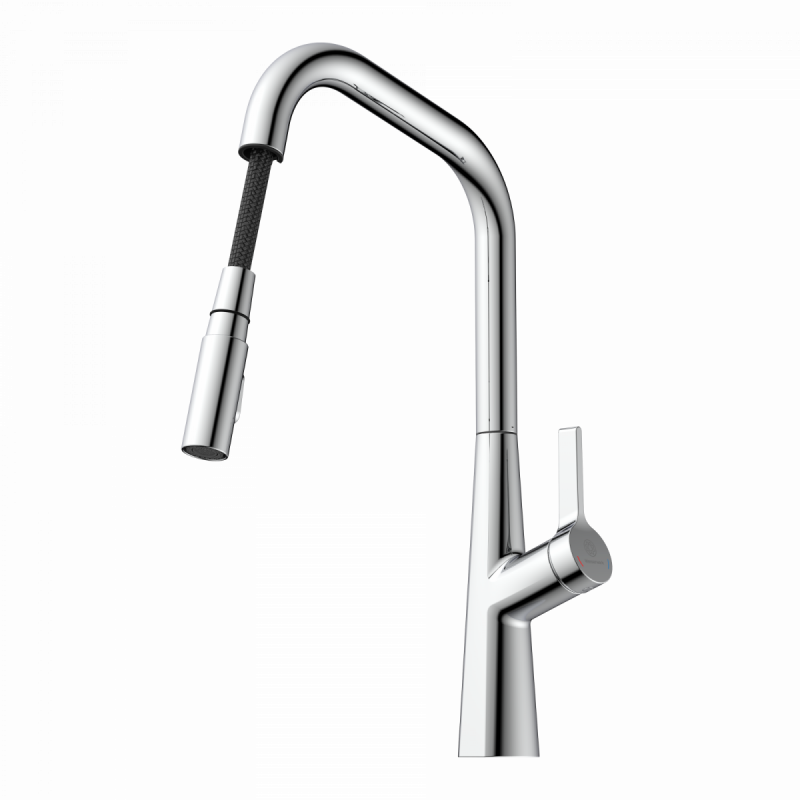 WK 9 Edge in chrome, Kitchen Faucet with edged spout and pull-down spray