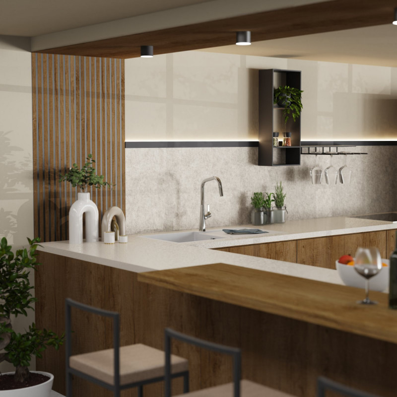 WK 9 Edge in chrome, Kitchen Faucet with edged spout and pull-down spray