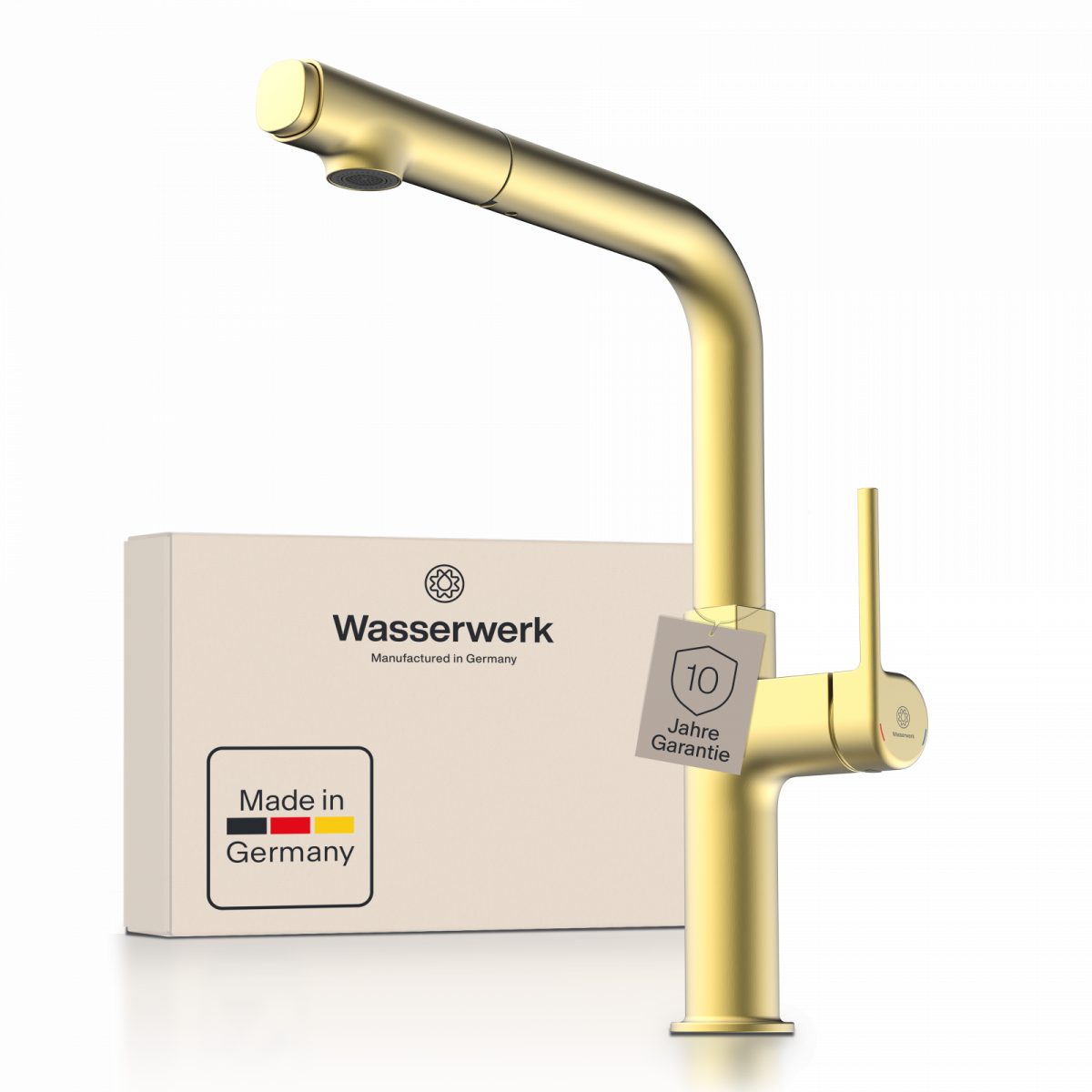 WK 11 in gold look, Kitchen Faucet with straight spout and pull-out spray