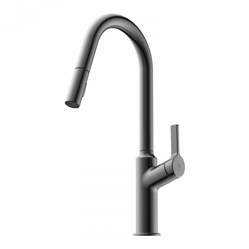 WK 12 in matte graphite, Kitchen Faucet with curved spout and pull-down spray