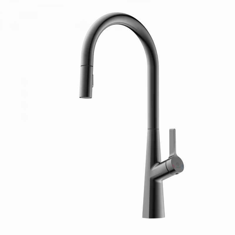 WK 9 Sphere in matte graphite, Kitchen Faucet with arched spout and pull-out spray