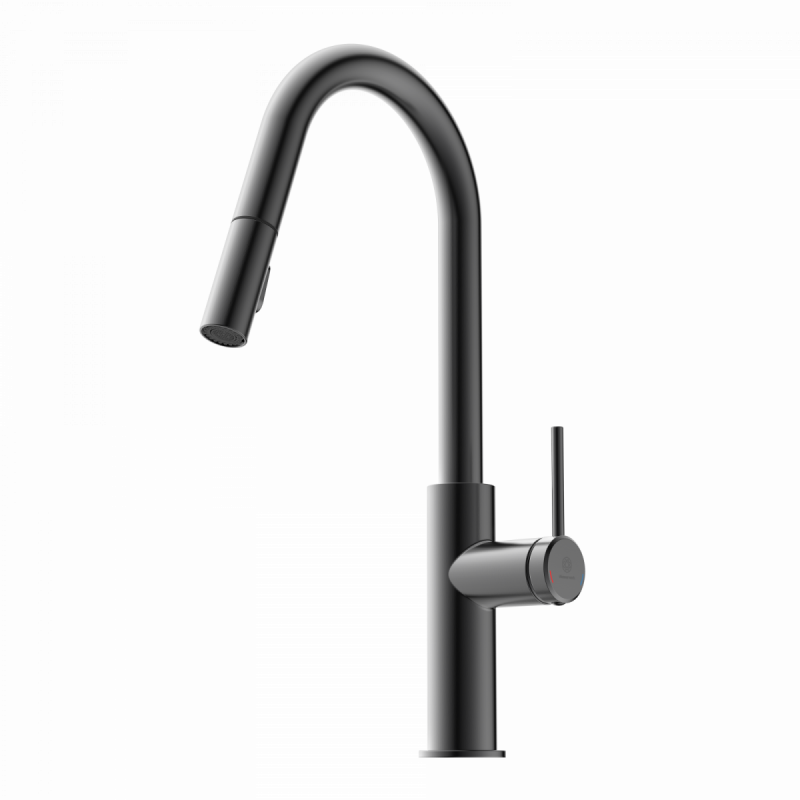 WK 13 Curve in matte graphite, Kitchen Faucet with curved spout and pull-down spray