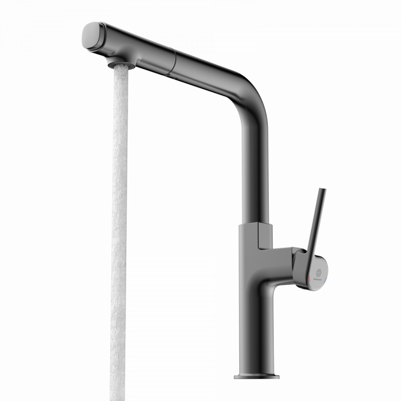 WK 11 in matte graphite, Kitchen Faucet with straight spout and pull-out spray