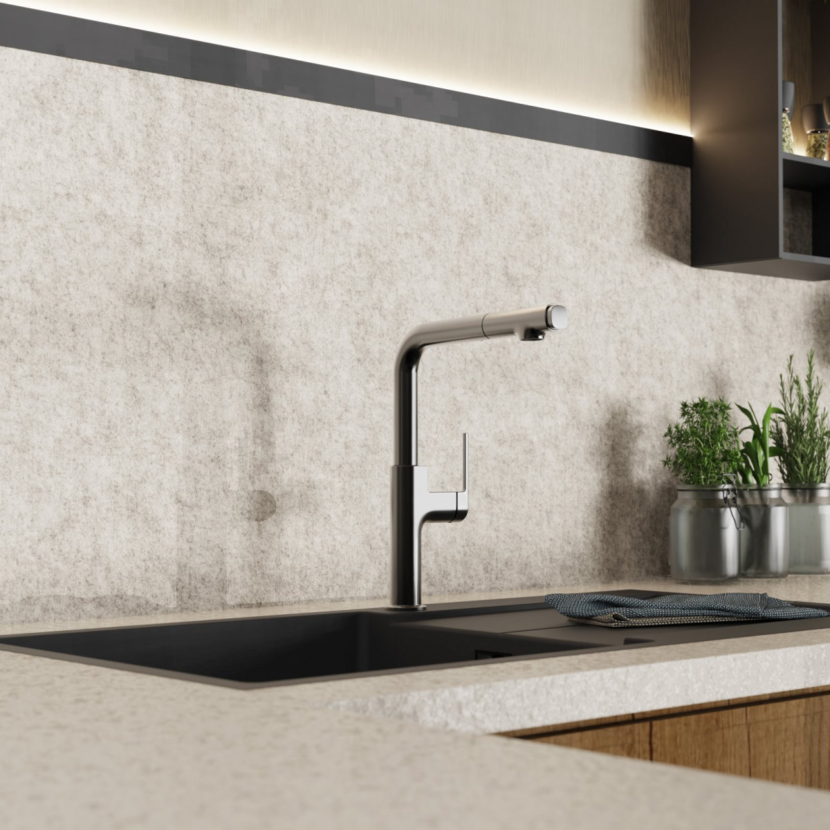 WK 11 in matte graphite, Kitchen Faucet with straight spout and pull-out spray