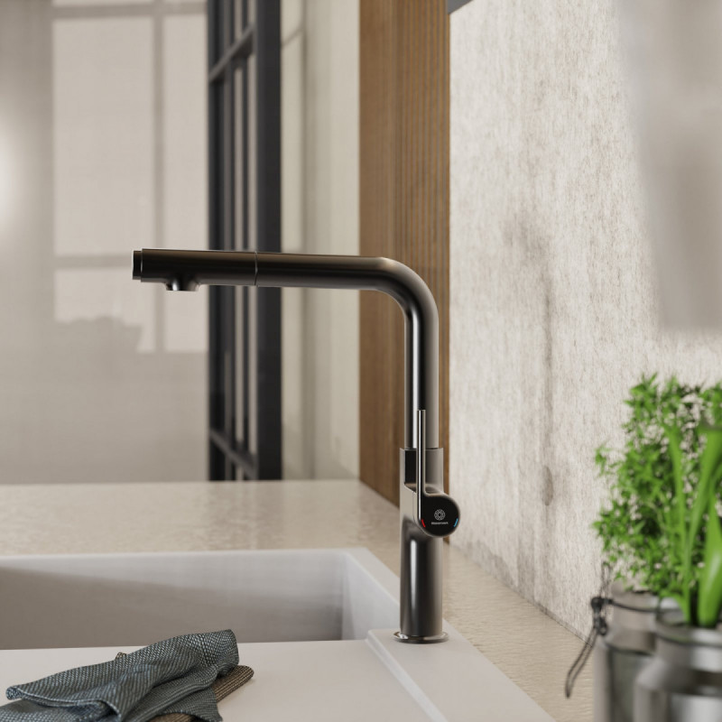 WK 11 in matte graphite, Kitchen Faucet with straight spout and pull-out spray