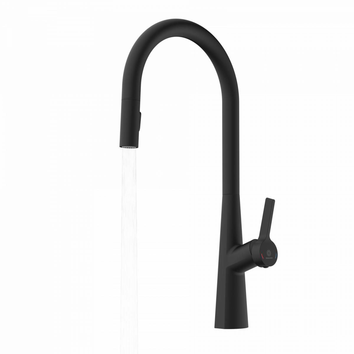 WK 9 Sphere in black, Kitchen Faucet with arched spout and pull-out spray