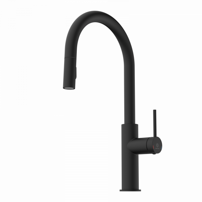 WK 13 Sphere in black, Kitchen Faucet with arched spout and pull-down spray