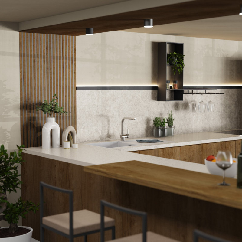 WK 4 in roestvrijstaal look, Keukenkraan met tijdloze L-uitloop