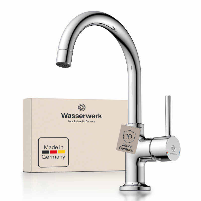 WT 14 chroom, Wastafelkraan met gebogen uitloop