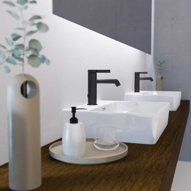 WT 11 in black, Washbasin faucet with minimalist design
