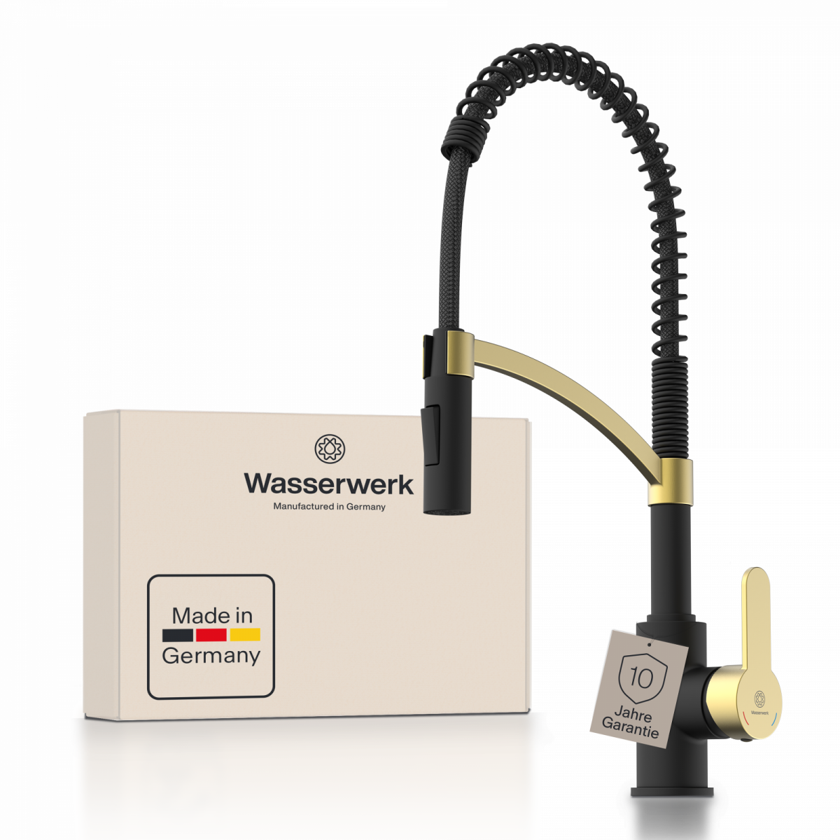 WK 3 in black/matte-gold, Kitchen Faucet with innovative spiral spring design