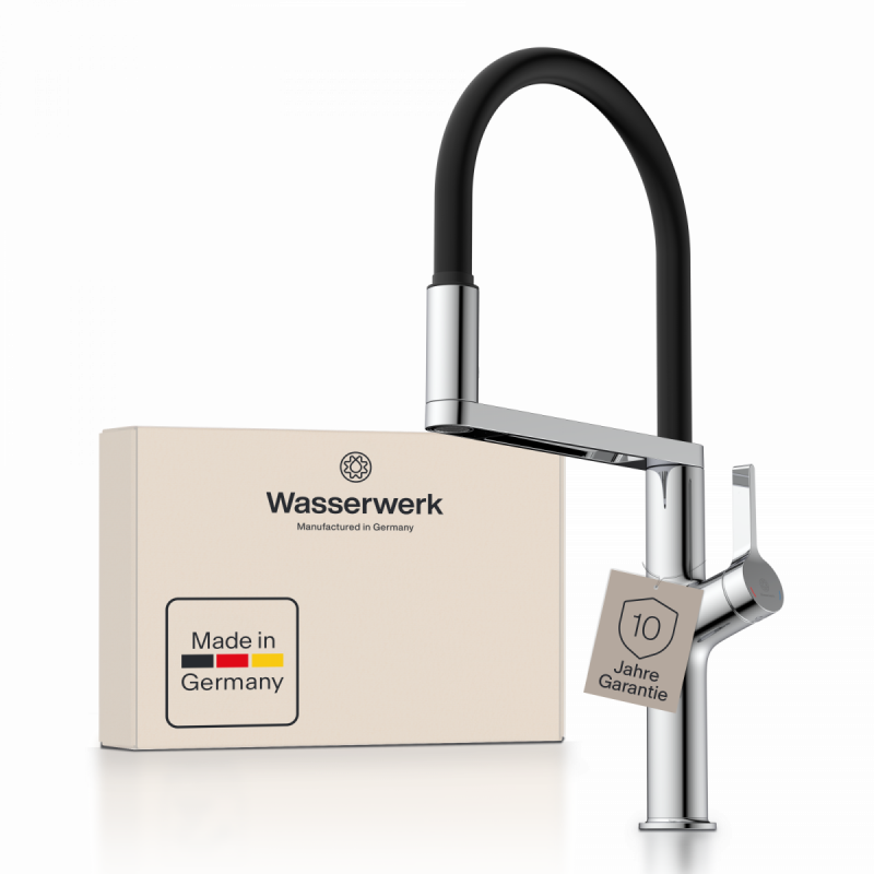 WK 2 en chrome, Mitigeur de cuisine avec tuyau flexible Soft-Touch et douchette