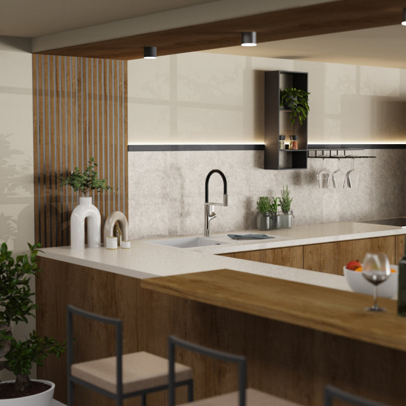 WK 2 en chrome, Mitigeur de cuisine avec tuyau flexible Soft-Touch et douchette