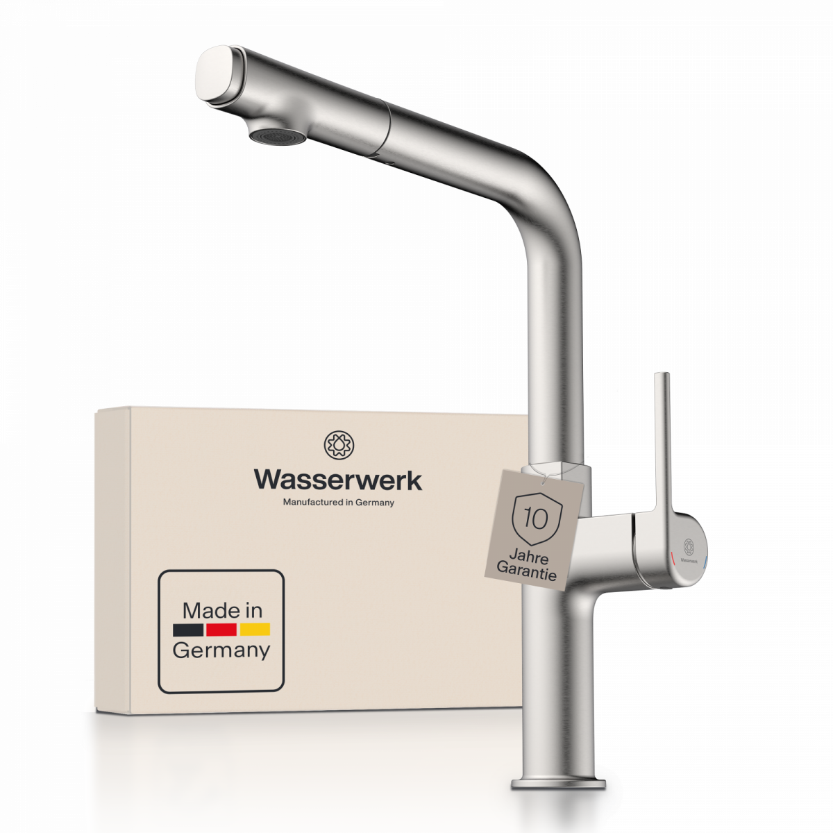 WK 11 in stainless steel look, Kitchen Faucet with straight spout and pull-out spray