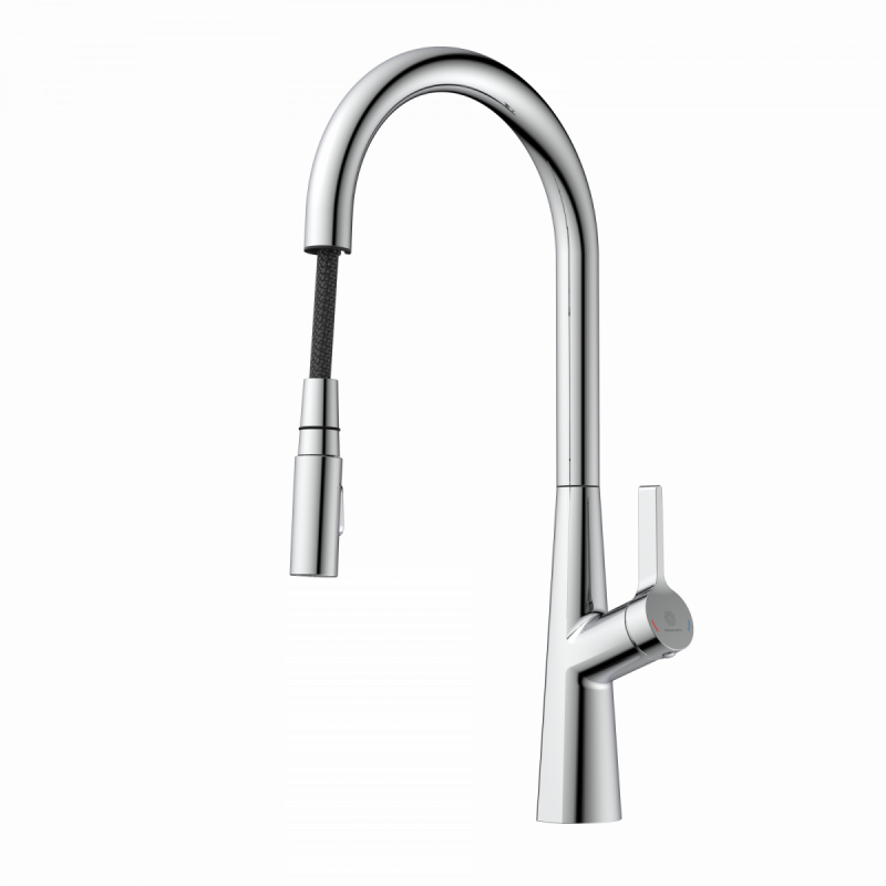 WK 9 Sphere in chrome, Kitchen Faucet with arched spout and pull-out spray