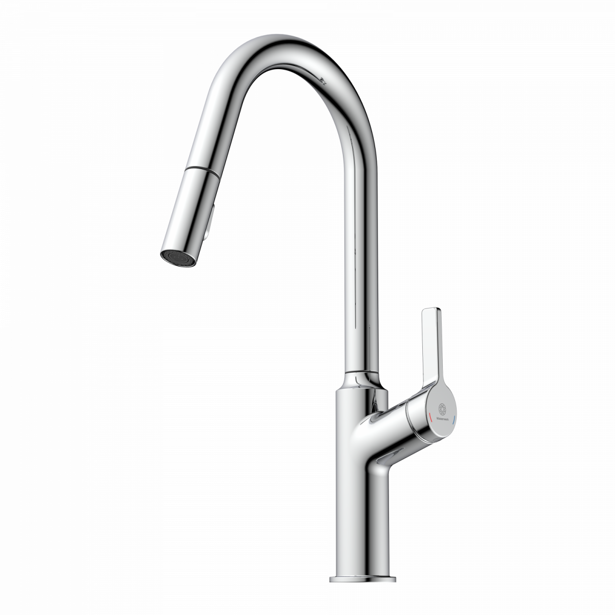 WK 12 in chrome, Kitchen Faucet with curved spout and pull-down spray