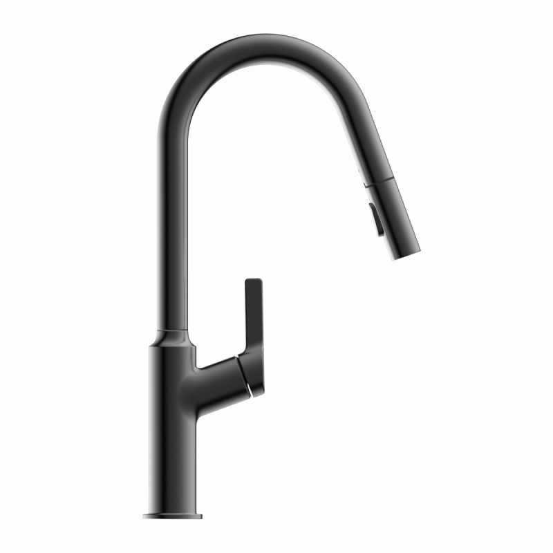 WK 12 in matte graphite, Kitchen Faucet with curved spout and pull-down spray
