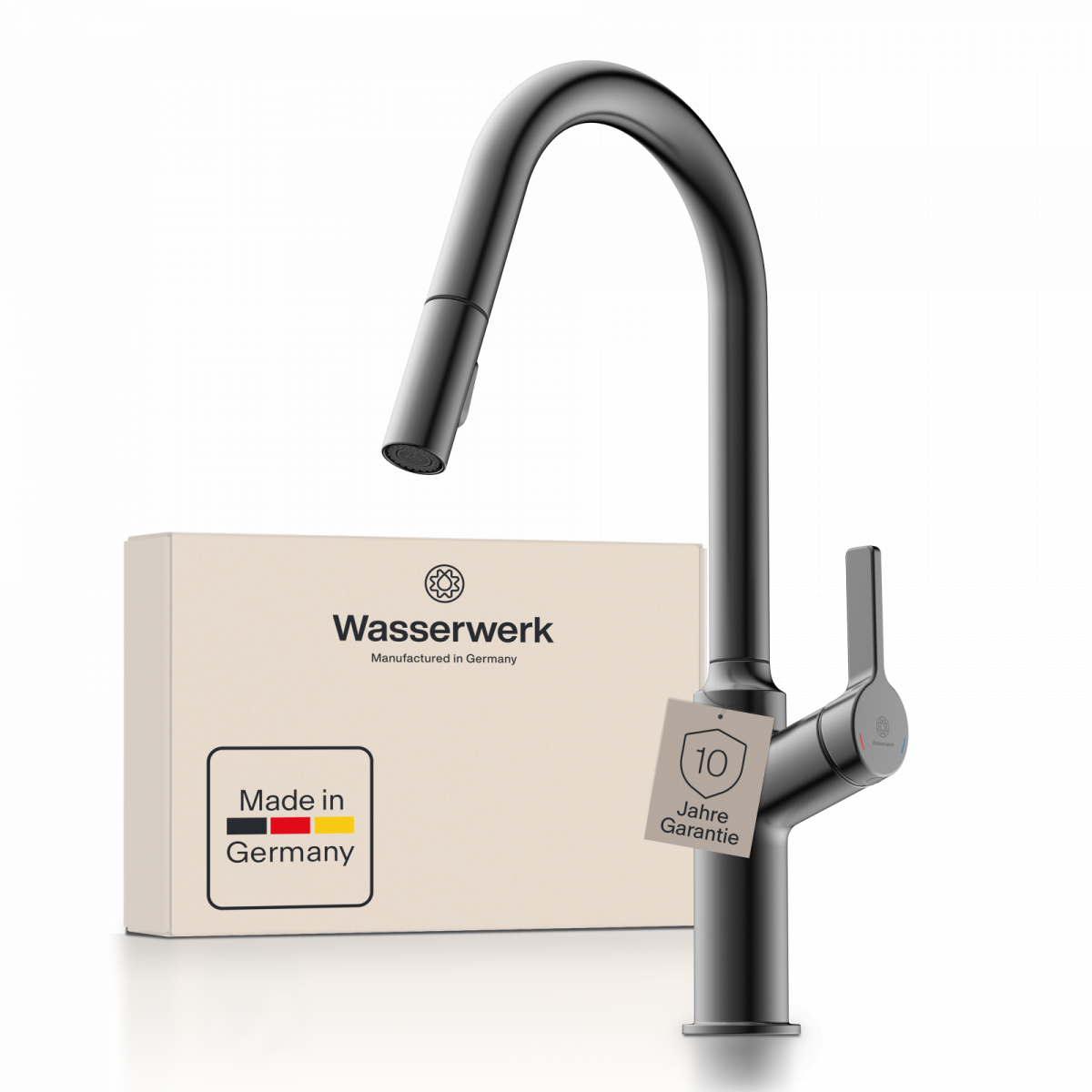 WK 12 in matte graphite, Kitchen Faucet with curved spout and pull-down spray