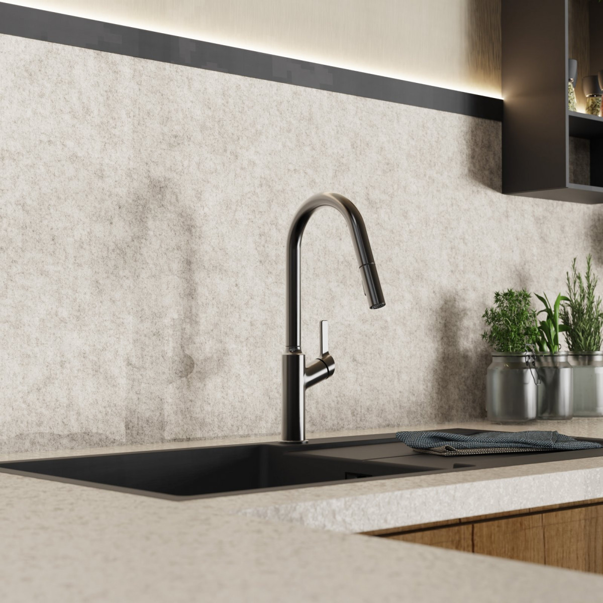 WK 12 in matte graphite, Kitchen Faucet with curved spout and pull-down spray